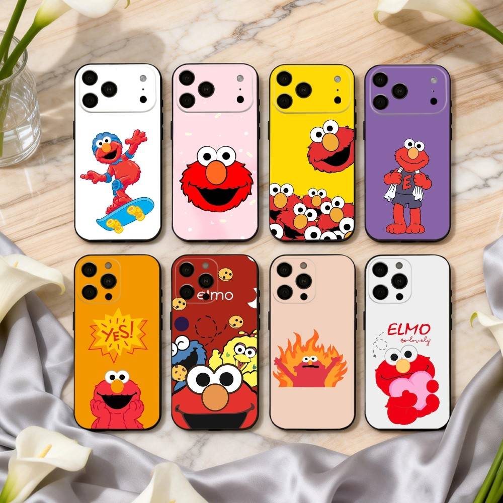 C-Cartoon R-Red cute A-Elmo-O Phone Case For iPhone 17,16,15,14,13,12,11 Plus,Pro Max,XS,Soft Silicone Black Cover