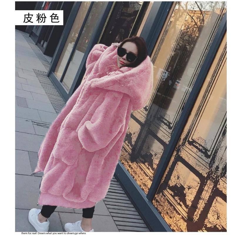 Autumn and winter imitation Rex rabbit hair thickened medium and long hooded fur coat fur coat women's fashion