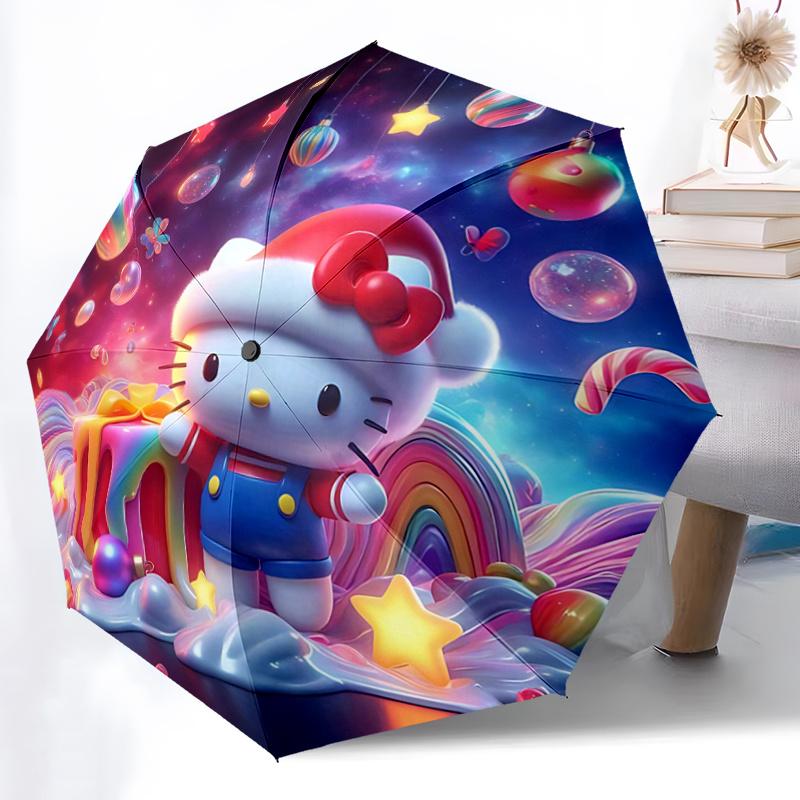 1pc Hello Kitty Christmas Edition Automatic Opening/Closing Umbrella - Portable Three-Fold Design with 8-Bone Iron Frame, Perfect for Festivals, Trave