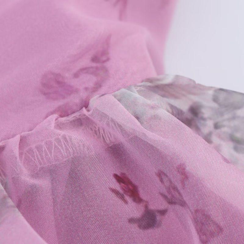 Kaslead New Women Clothes Western Style Fashion Simple Organza Print Backless Hanging Neck Long Dress