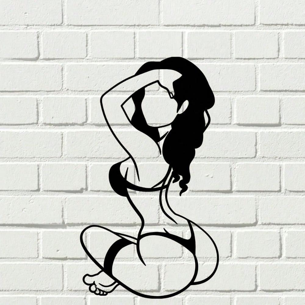 1 Stück Metall Wanddekoratives Gemälde - Abstrakte Bikini-Damen-Silhouette in Schwarzweiß