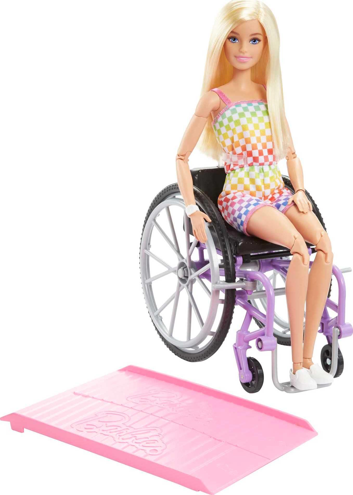 

Barbie Fashionista Colorful Romper with Wheelchair / As seen in the movie Barbie ! Dress-up doll for ages 3 and up (HJT13)