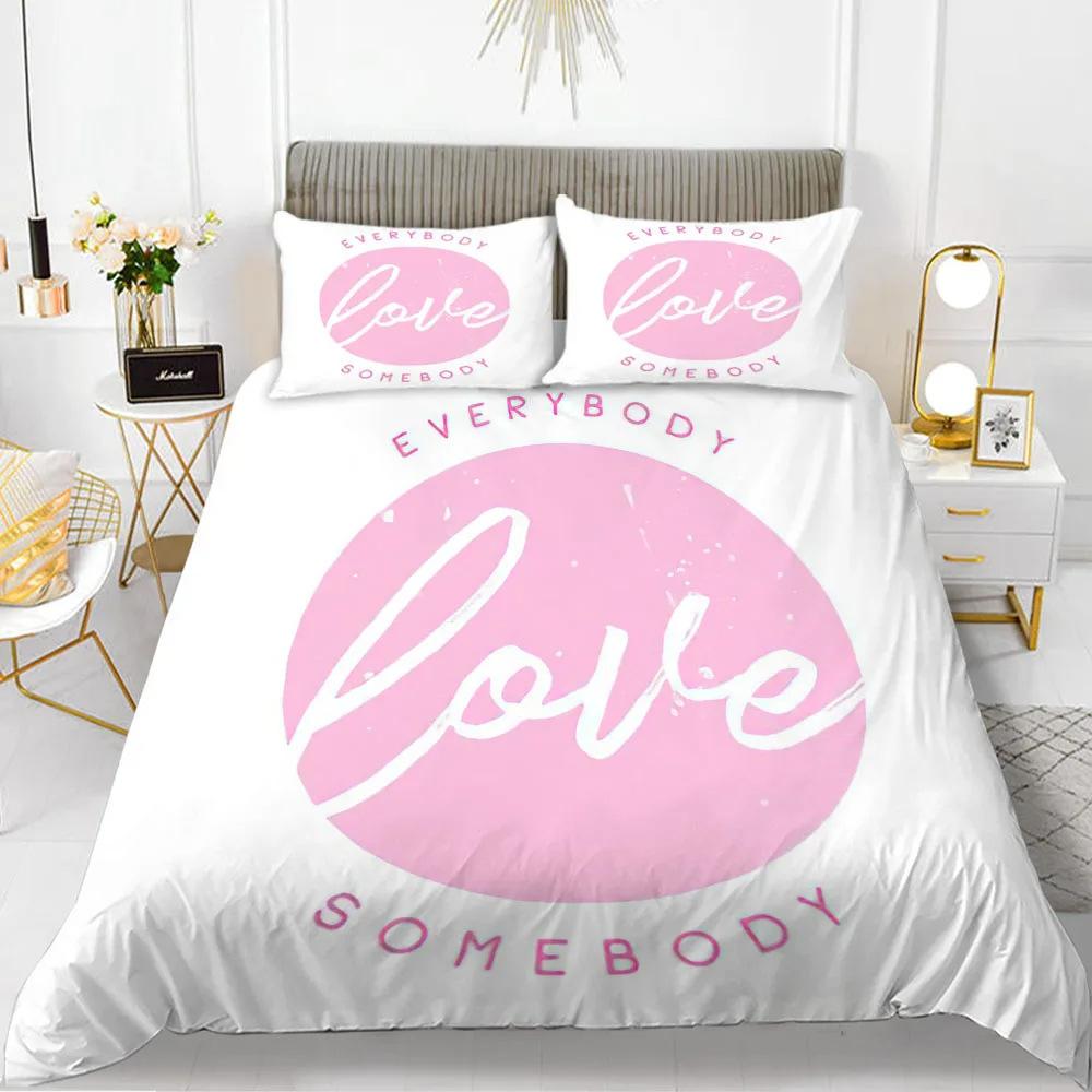 Red Love Romantic Valentine'S Day Theme Three-Piece Digital Printing Duvet Cover Bedding