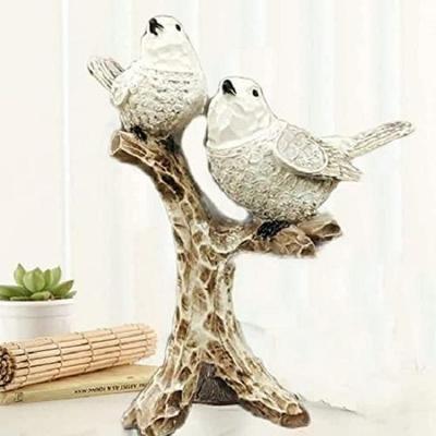 2 Oiseaux Assis sur une Branche d'Arbre Figurine Décoration d'Intérieur Pièce Maîtresse Statue Chidiya pour Article de Décoration d'Intérieur Pièce Maîtresse Paire de Moineaux (blanc)