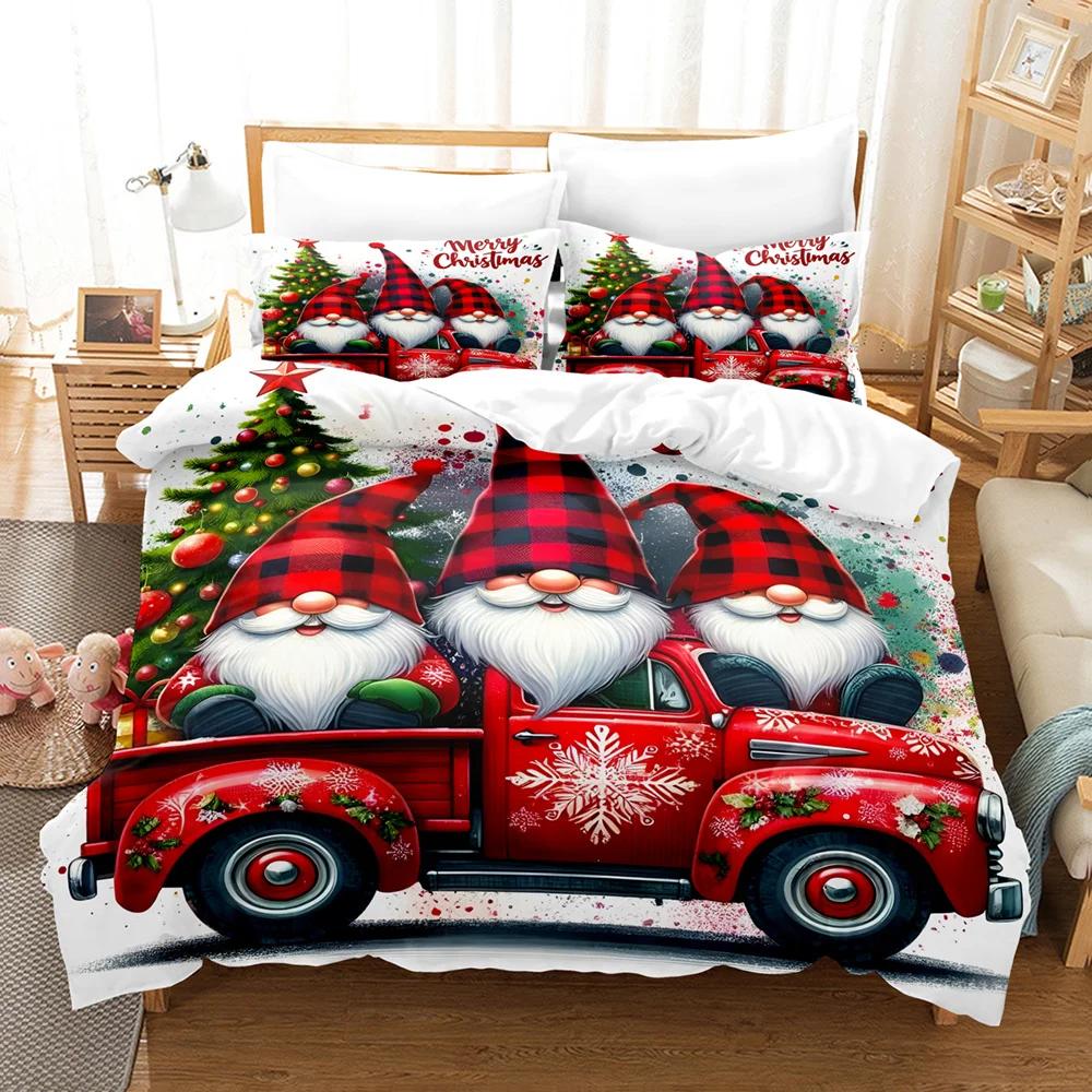 

Комплект постельного белья из 3 предметов, клетчатый комплект постельного белья с принтом рождественских гномов, мягкий и удобный пододеяльник, для спальни, гостевой комнаты EU Single 135x200cm