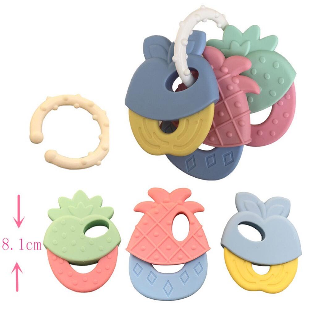 Baby Teether Fruit Shape Infant Silicone Teething Teether Rattle Teether Grip Sensory Interactive Toys
