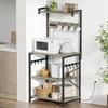 PRTONE Kitchen Rack, Microwave Rack, Dish Cabinet with Two Outlets, Microwave Stand, Kitchen Shelf, Microwave Rack, 60cm Wide, Fits Large Microwaves,