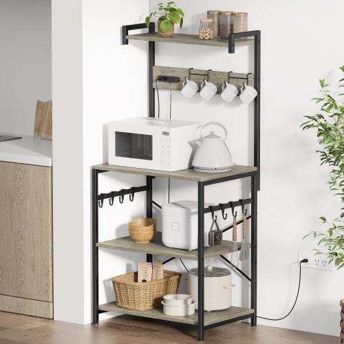 PRTONE Kitchen Rack, Microwave Rack, Dish Cabinet with Two Outlets, Microwave Stand, Kitchen Shelf, Microwave Rack, 60cm Wide, Fits Large Microwaves,