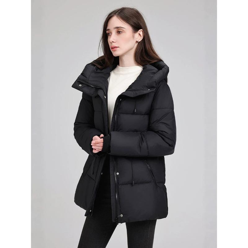Women S Mid Length Hooded Padded Cotton Coat Slim Fit Casual Outerwear