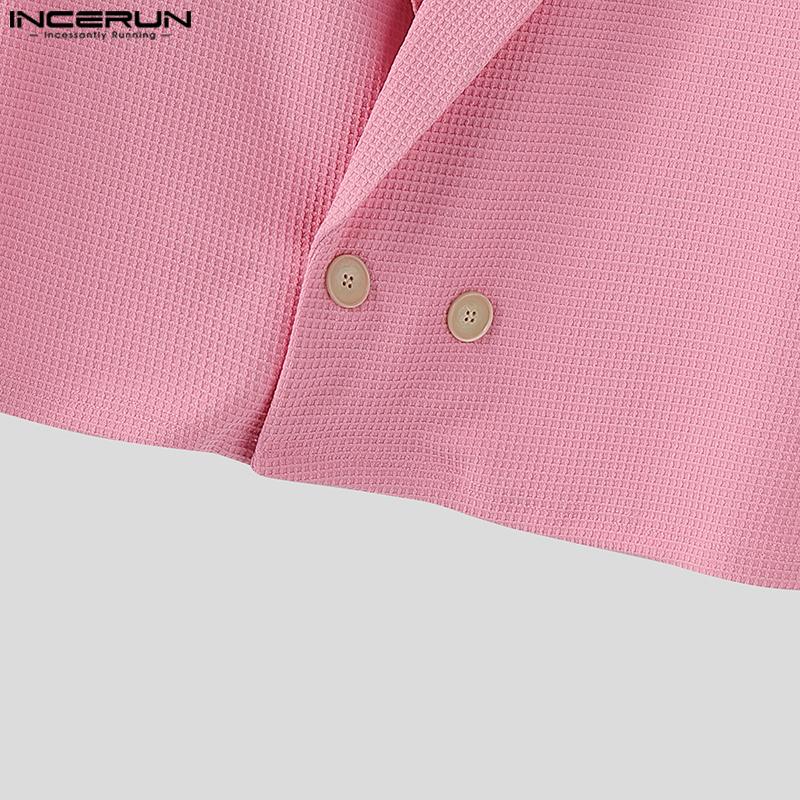 INCERUN Oversized Men Lapel Short Sleeve Casual Thin Texture Cropped Blazer Tops