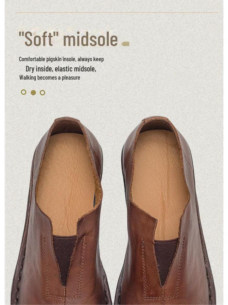 Shanghai Jiechu 2022 Etnické Retro Dámské Kožené Boty - Měkká Podrážka, Pohodlné & Stylové