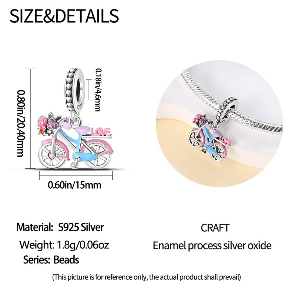 Authentic Original Copper Metal Charm Bead Components Luxury Pink Romantic Bicycle Pendant Bead Component Bead Components Compatible With Bracelet