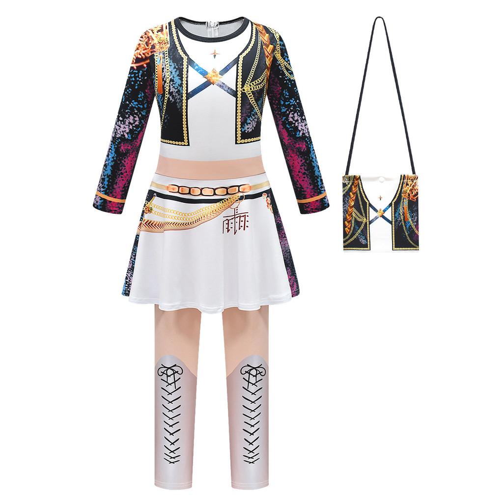 Kids Girls Anime Cartoon POP Singer Super Star Printed Jumpsuit Bag Set Halloween Cosplay Costumes