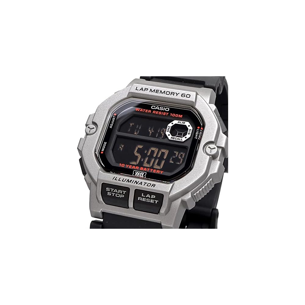 Casio Sports Gear Digital Men's Watch 60 Lap Memory Function Silver Black