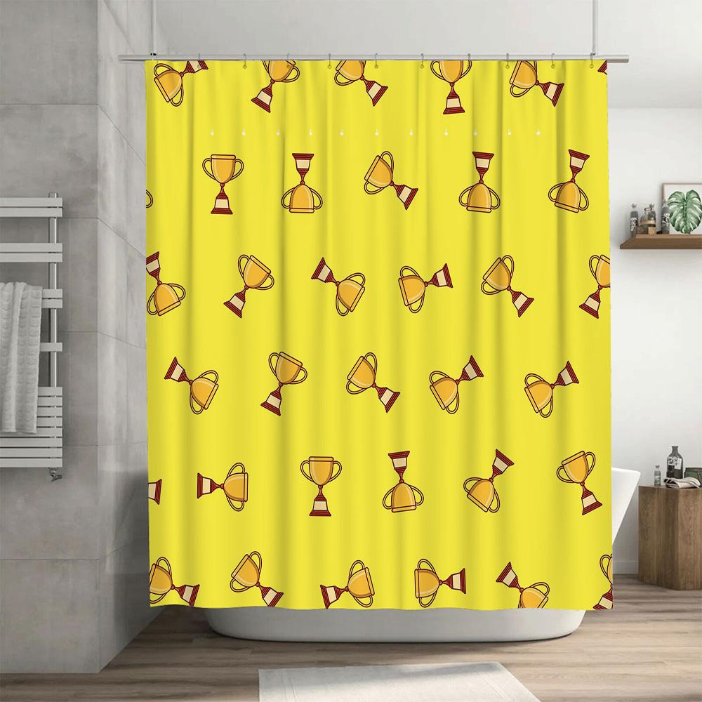 Modern Bathroom Decor Shower Curtain With Trophy Hourglass Print For Home Decoration Yellow Color Printed Waterproof Fabric Size