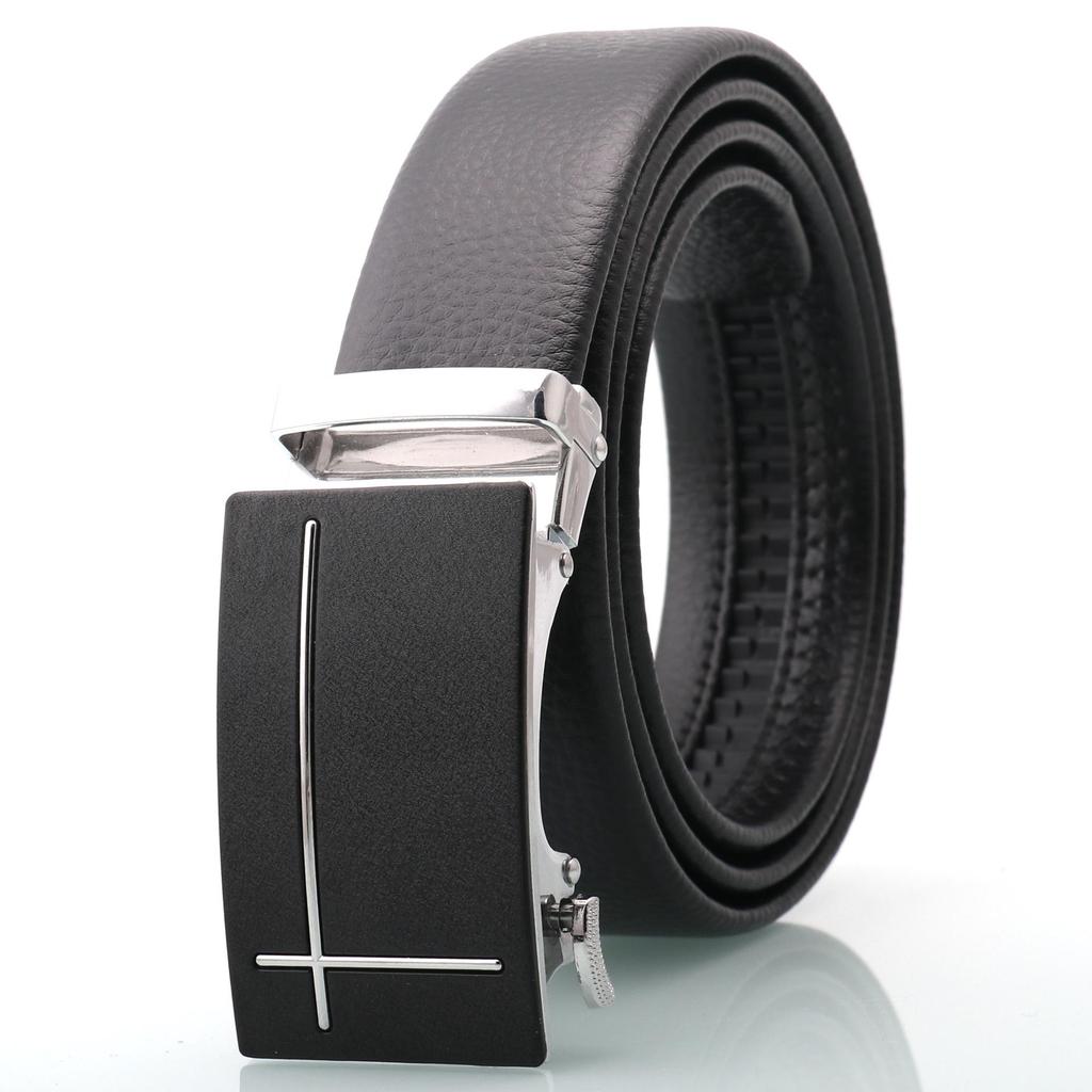 Hong Sheng Frosted Auto-Buckle Edge-Sealed Cowhide Belt Set - Classic Business Casual Men's Trend