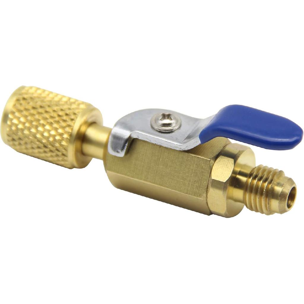 Brass Straight Shut-Off Valve Air Conditioner Ball Valve Adapter 1/4In SAE, for Refrigerant R22 R12 R410a Charging Hoses HVAC Tools And Equipment