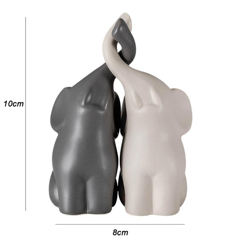 2 Sets of Lovely Ceramic Decorations Animal Decorations European Abstract Double Elephant Shape Shelf Display Couple Ornaments