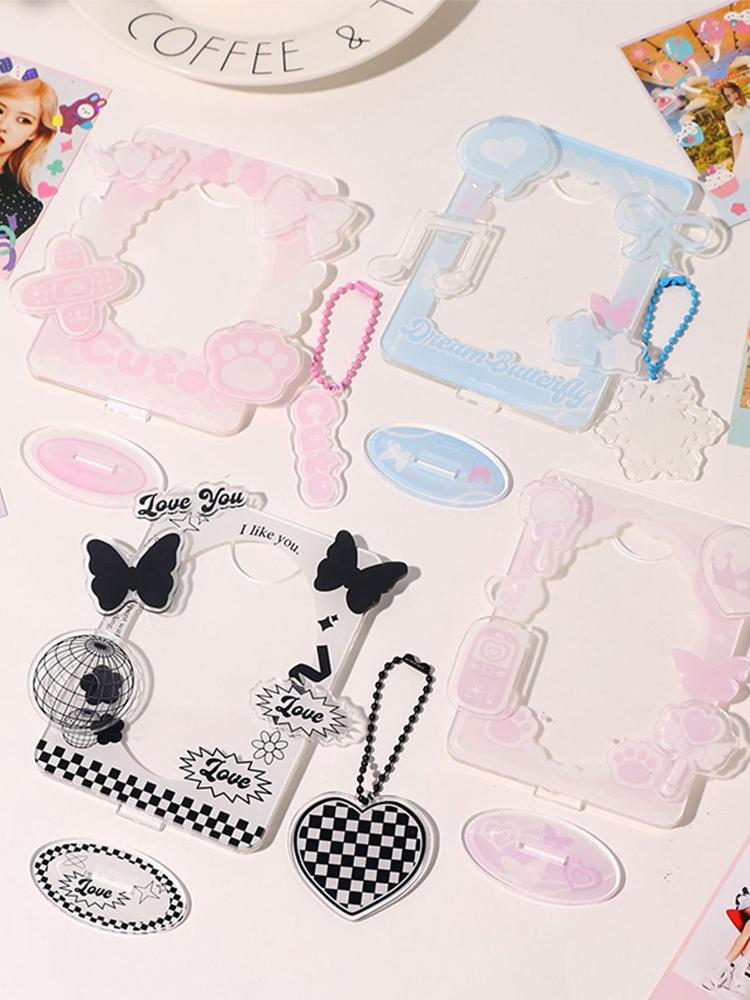 3 Inch Acrylic Photo Frame Idol Postcards Display Photo Cards Decoration Card Holder Fashion Chain Stand Card Protective Case