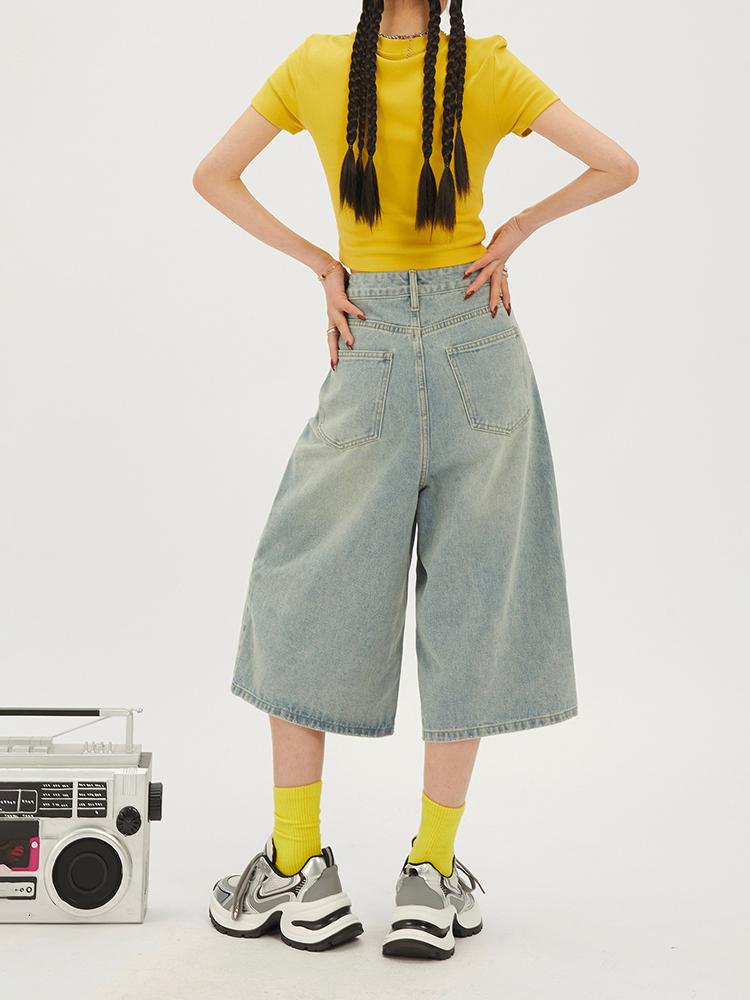 Mode Harajuku Vintage Hohe Taille 2000S Blaue Jeans-Shorts Damen Casual Loose Fit Y2K Punk Streetwear Style Baggy Shorts