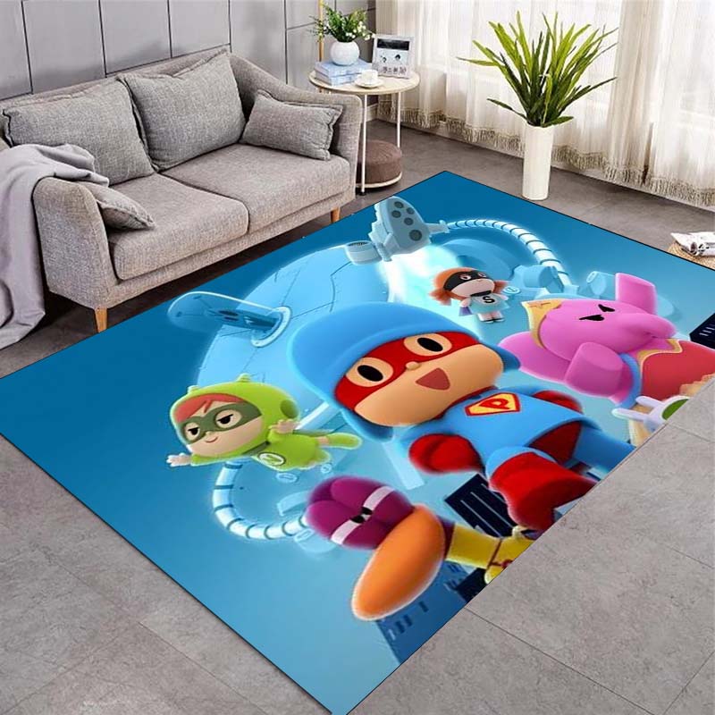 Pocoyo Cartoon Anti-slip Area Rug Light Green Letter Print Floor Mat Anime Home Decor Carpet Gift For Animation Lovers