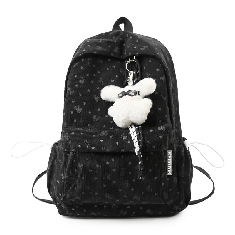 College Style Schoolbag Women's Bow Corduroy Travel Backpack