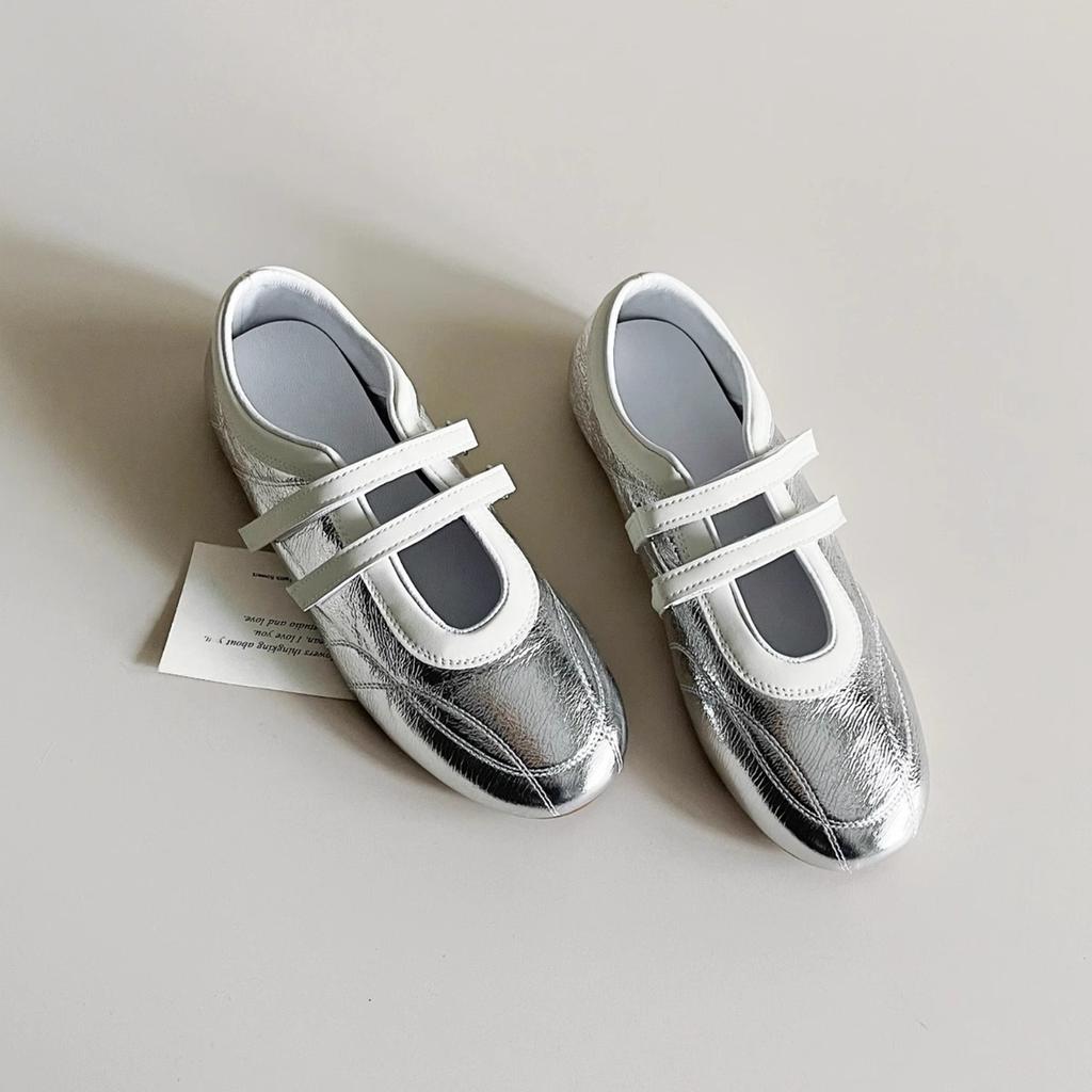 French Round Head Shallow Mouth Versatile Mary Jane Shoes Casual Sports Shoes 2025 New Velcro Ballet Shoes