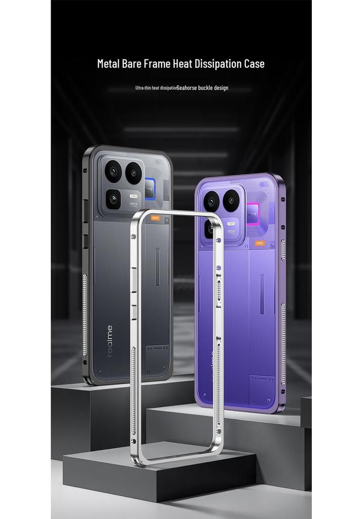 Crossing Exclusive: Metal Frame Phone Case with Seahorse Buckle for Realme Neo8, Features Heat-Dissipating Super Running Design