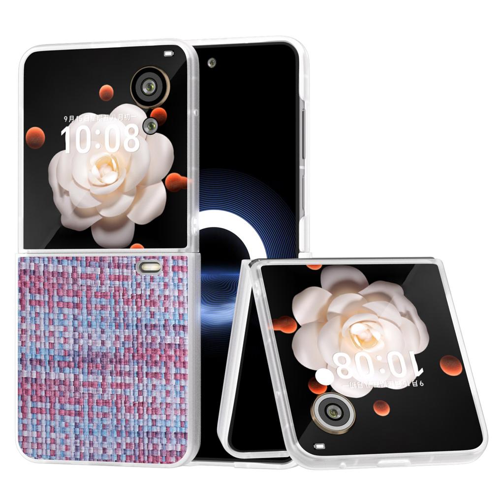 For Honor Magic V Flip 5G Case Plaid Texture Leather+PC Phone Cover with Matte Edge