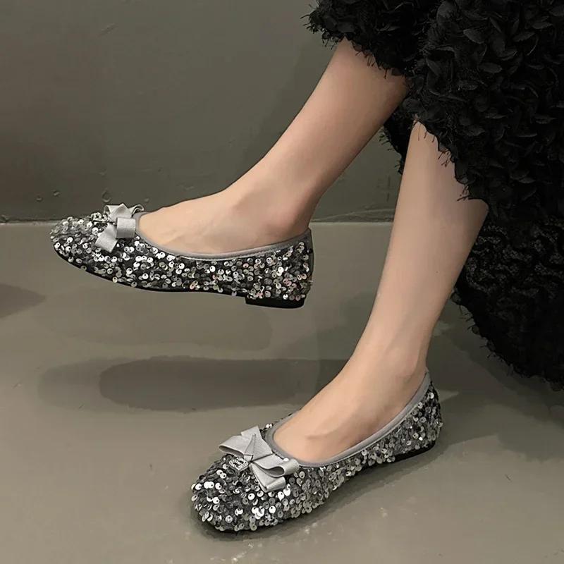Fashion Women Flats Bow Bling Flats Shoes Shallow Designer Sandals Autumn Fad Soft Casual Shoes Dress Walking Cozy Femme Chaussures
