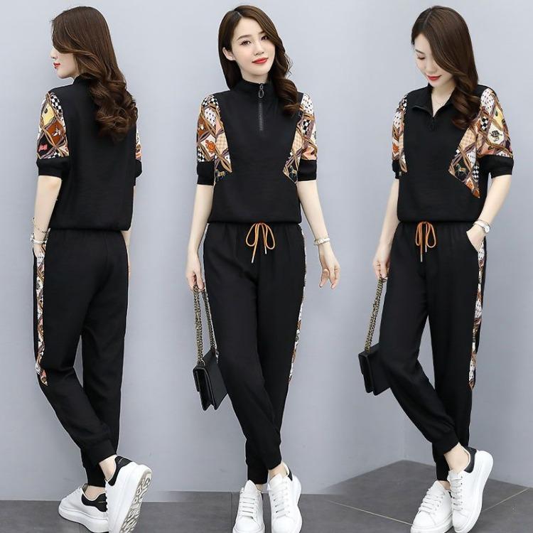 Elegant Slim Fit Summer Outfit Ice Silk Sportswear Set Casual Two Piece for Women