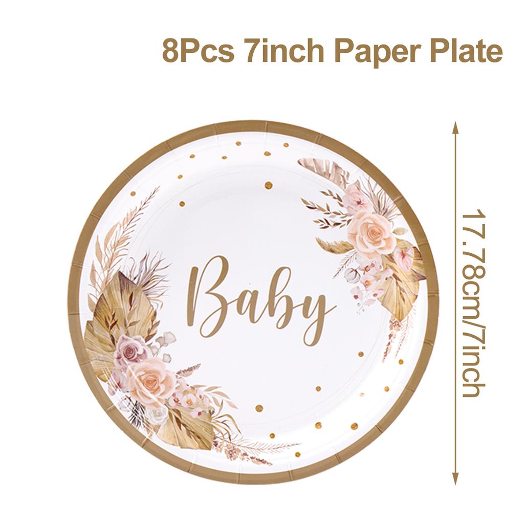 Baby Floral Printed Tableware Set Paper Plate Cup Napkin Baby Shower Boy Girl Birthday Party Decoration Kids Party Supplies
