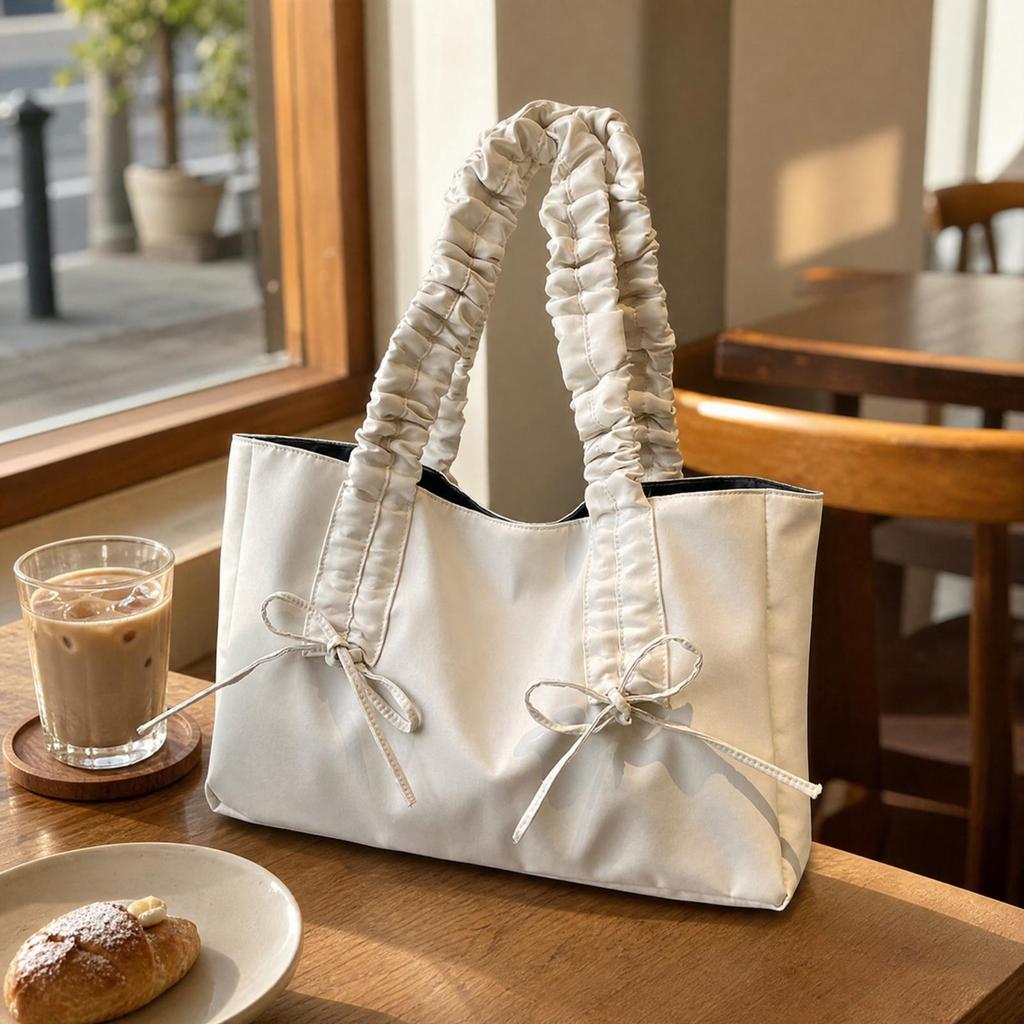 Large Rectangular Tote Handbag Medium Firmness Nylon with Polyester Lining Lightweight Purse