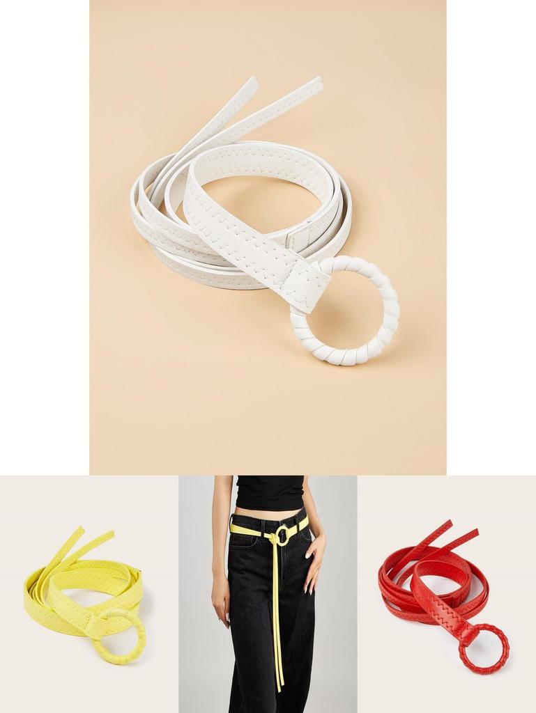 Fashion Solid Color Round Buckle Decoration Women Casual Belt For Daily Wear