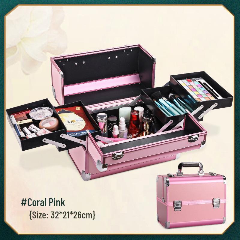 

Большой алюминиевый кейс для макияжа для хранения косметики, парикмахерских принадлежностей, материалов для нейл-арта и микроблейдинга