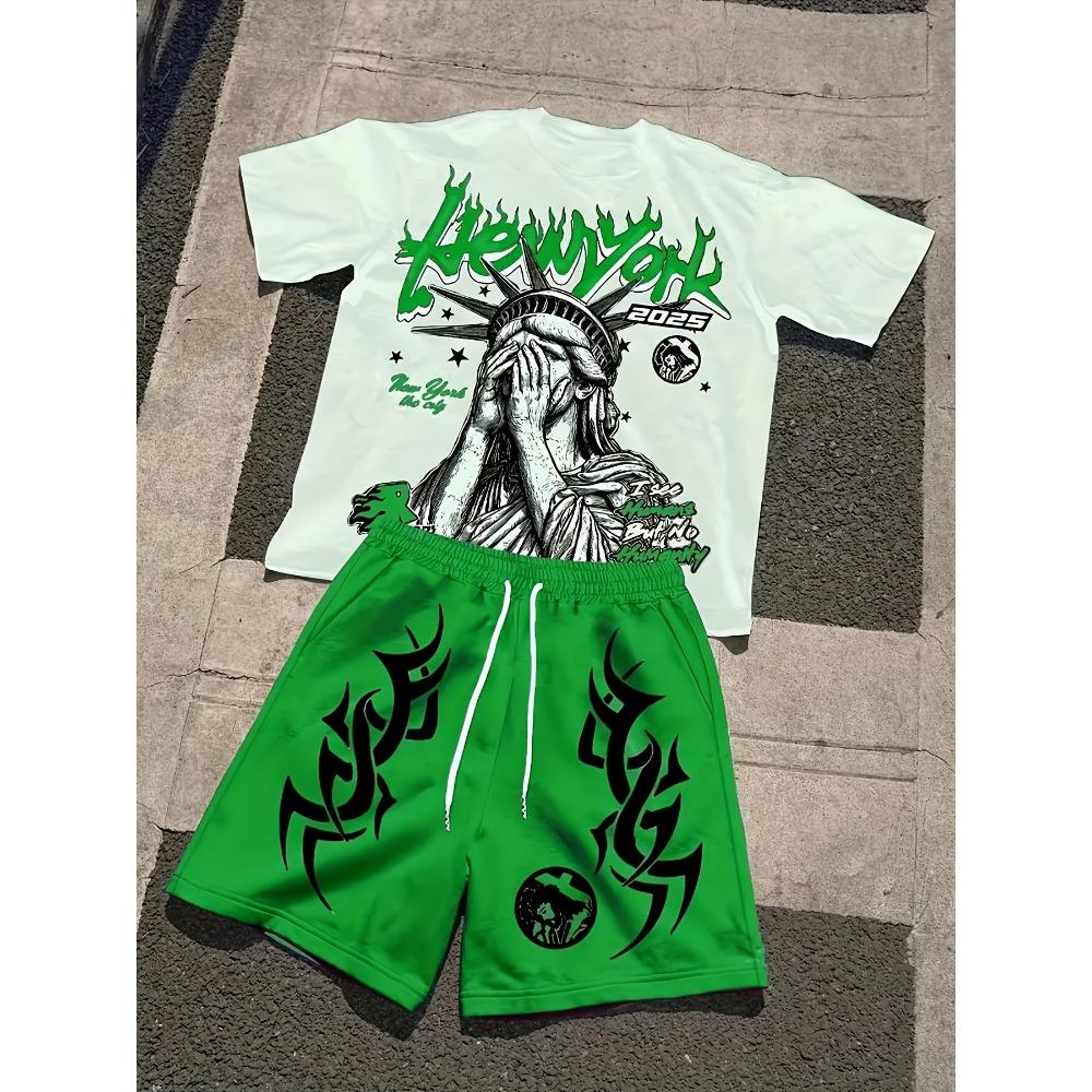 T-shirt e Pantaloncini Estivi Casual a 2 Pezzi con Stampa di Lettere e Figure per Bambini, Outfit per Ragazzi e Ragazze, Abbigliamento per Bambini