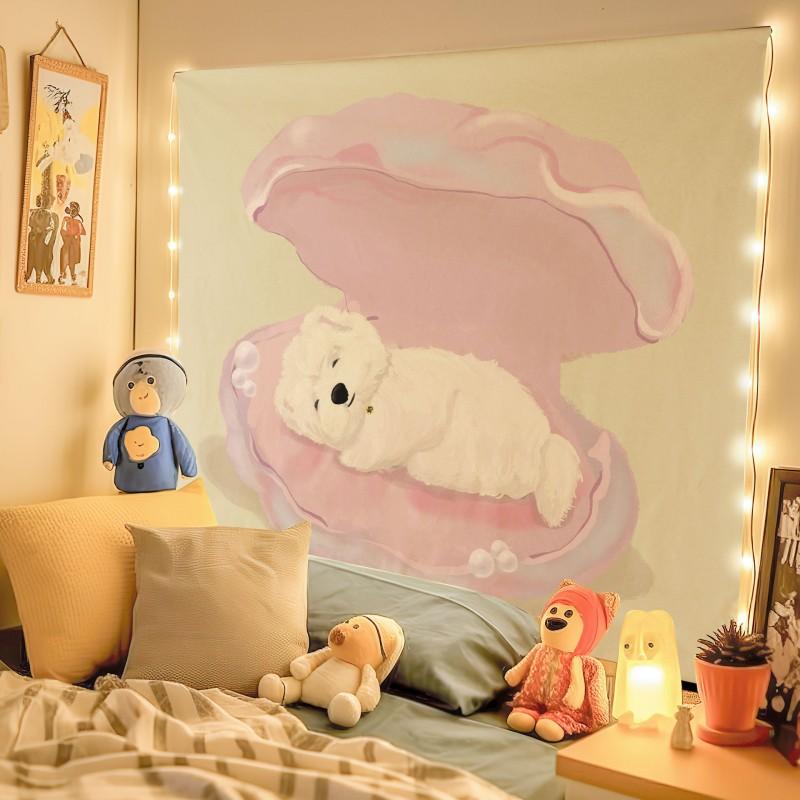 VIKAMA Cartoon Dog Cute Background Cloth Ins Style Room Decoration Tapestry Dormitory Rental Room Wall Cloth Wallpaper Decor