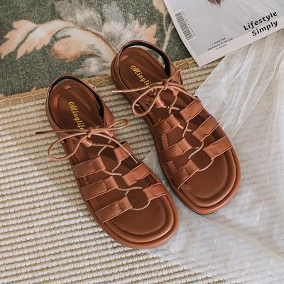 Damen Sommer 2024 Neue Retro Kreuzriemen Outdoor Flache Strandschuhe Große Damenschuhe