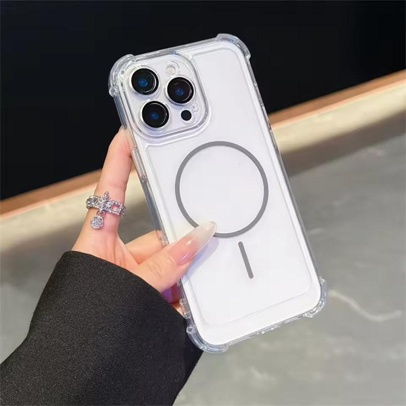 Luxury Airbag Shockproof Clear For Magsafe Case For iPhone 11 12 13 14 15 16 Pro Max Plus Magnetic Wireless Charge Bumper Cover