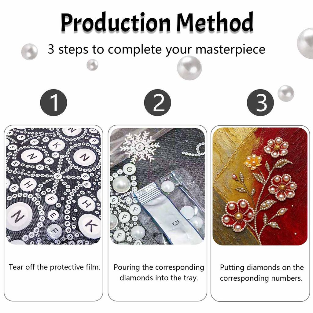DIY Pearl Painting Canvas Floral Design Shiny 3D Bead Art Kit Creative Leisure Craft for Living Room Wall Decor