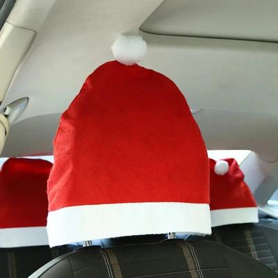 1-10PCS Christmas Santa Claus Hat Car Headrest Covers Red Polyester Seat Cover Decoration for Holiday Party Accessories