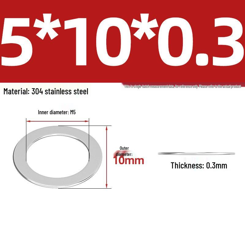 304 Stainless Steel Ultra-Thin Flat Washers - Available in Thickness: 0.1mm, 0.2mm, 0.3mm, 0.5mm