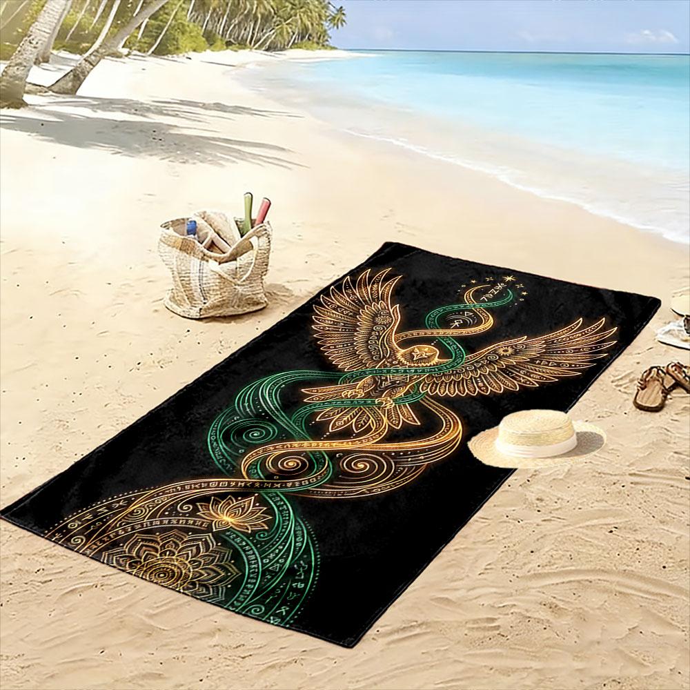 Radiant owl entwined energy Print beach towel, quick drying, suitable for travel, outdoor sports, jogging, the beach and swimming, gift