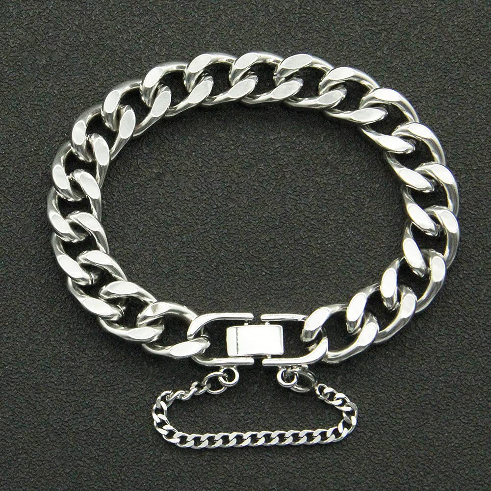 Rockyu Stainless Steel Bracelet with Silver and 18K Gold Plated Curb Stylish Thick 10mm Hip Hop Accessory Men's Chain, Bracelet, Chain, Wide,