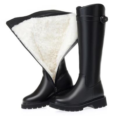 Hohe Stiefel Weibliche Echtes Leder Winter Wolle Warme frauen Lange Stiefel Große Größe Reitstiefel Frauen