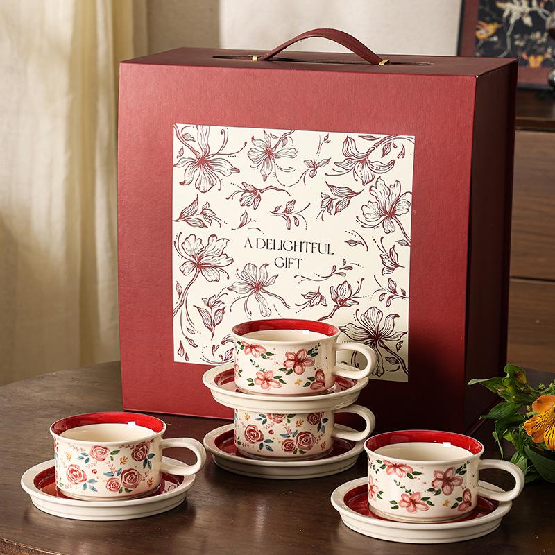 Finnish Medieval Coffee Cup And Saucer Gift Box Set, Gift High-Value Ceramic Mug Hand-Painted Retro Festival