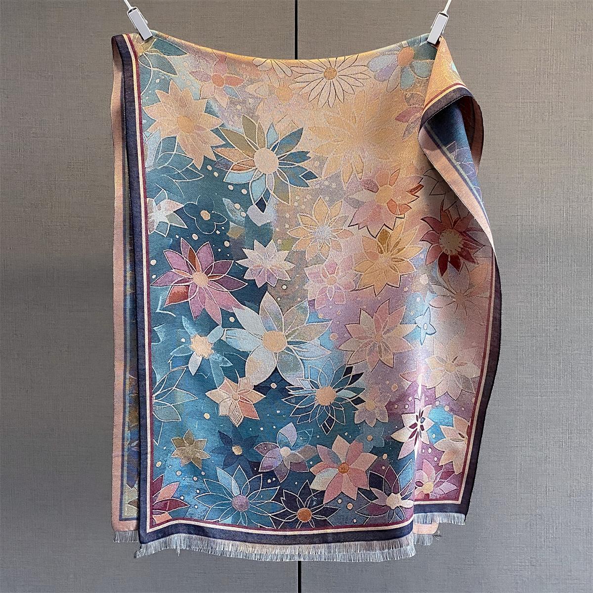 

Autumn/Winter Luxury Warm Scarf For Women Tassel Shawl Imitation Cashmere Pashmina Warps New Length Coldproof Floral Blanket