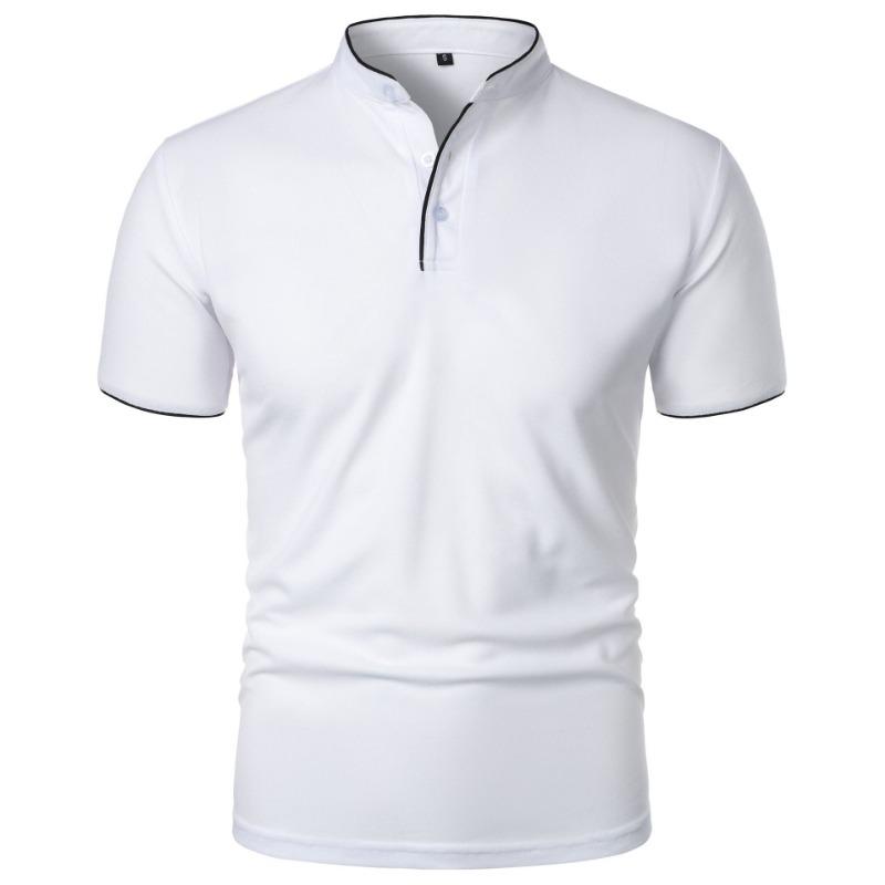 Polo Casual da Uomo con Collo Rialzato Slim Fit Manica Corta Monocolore con Bordi a Contrasto T-shirt da Golf