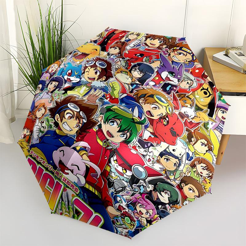 

1pc Digimon Characters Outdoor Umbrella - Automatic Opening/Closing, Portable 3-Fold Design, 8-Rib Iron Frame - Perfect Gift for Fans, Travelers,