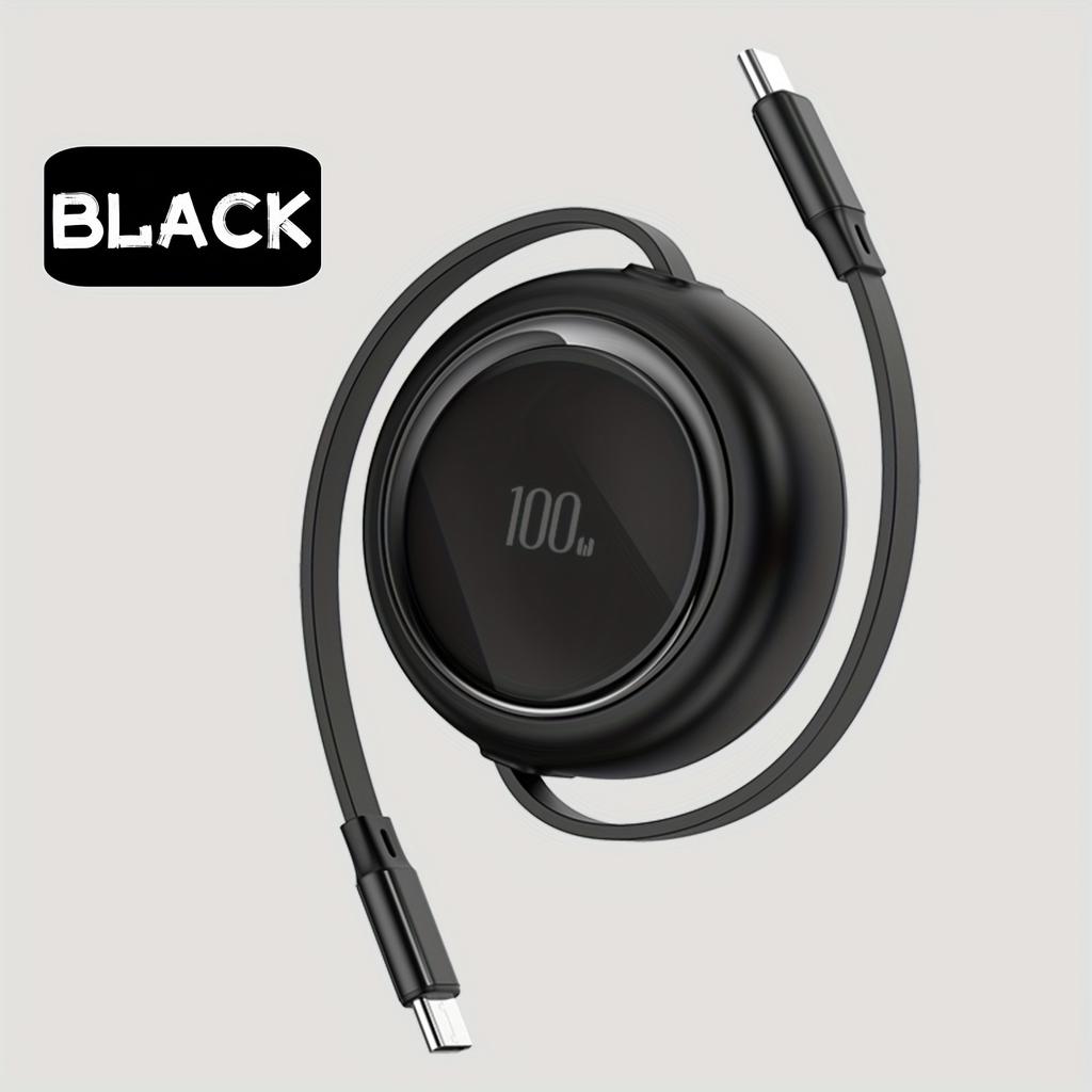 100W Retractable USB-C Fast Charger Cable, Double Slider Compact Portable Charging Cord